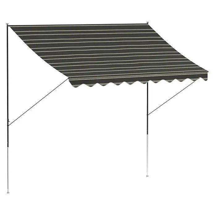 Angerer Klemmmarkise - Braun/Creme, Breite: 3 m, Ausfall: 1,5 m - Markise mit grau-weiß gestreiften Stoff und Metallrahmen, ideal für Schatten und Schutz im Freien.