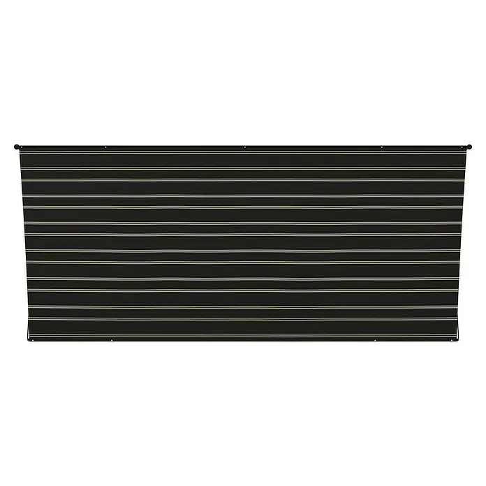 Angerer Klemmmarkise - Braun/Creme, Breite: 3 m, Ausfall: 1,5 m - Eine schwarze, gestreifte Leinwand mit horizontal verlaufenden, hellen Linien, die ein minimalistisches und modernes Design zeigt.