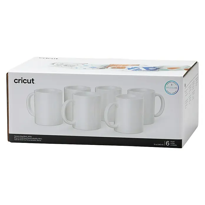 Cricut Tasse Rohling - 6 Stk., 350 ml, Weiß - Eine Packung mit sechs Cricut Keramiktassen, ideal für individuelle Designs mit Infusible Ink.