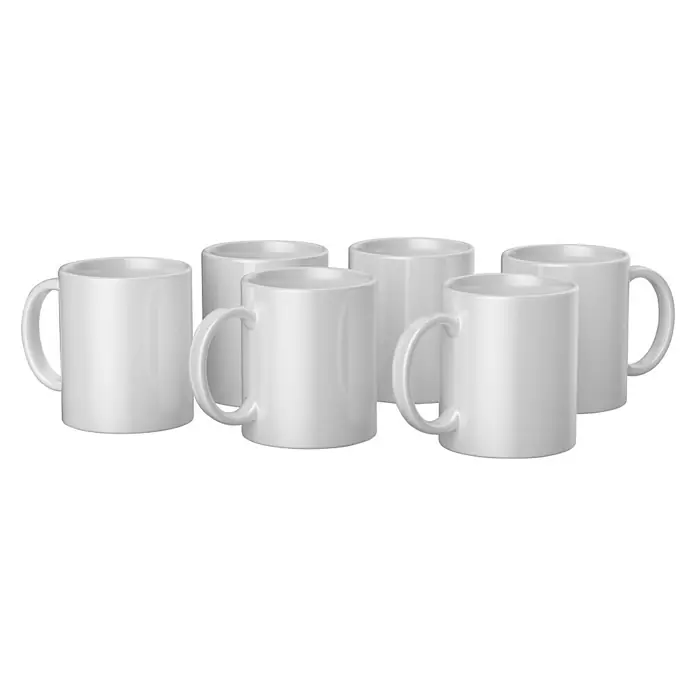Cricut Tasse Rohling - 6 Stk., 350 ml, Weiß - Sechs weiße Keramiktassen, ideal für den täglichen Gebrauch oder als Geschenk für Kaffeeliebhaber. Schlichtes Design, vielseitig einsetzbar.