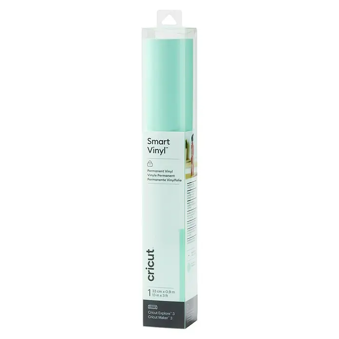 Cricut Vinylfolie Smart Vinyl Permanent - 1 Stk., Minze, 91,4 x 33 cm, Selbstklebend - Eine Packung Cricut Smart Vinyl™ in Mintgrün, geeignet für Cricut Explore™ 3 und Cricut Maker™ 3, ideal für dauerhafte Vinylprojekte.