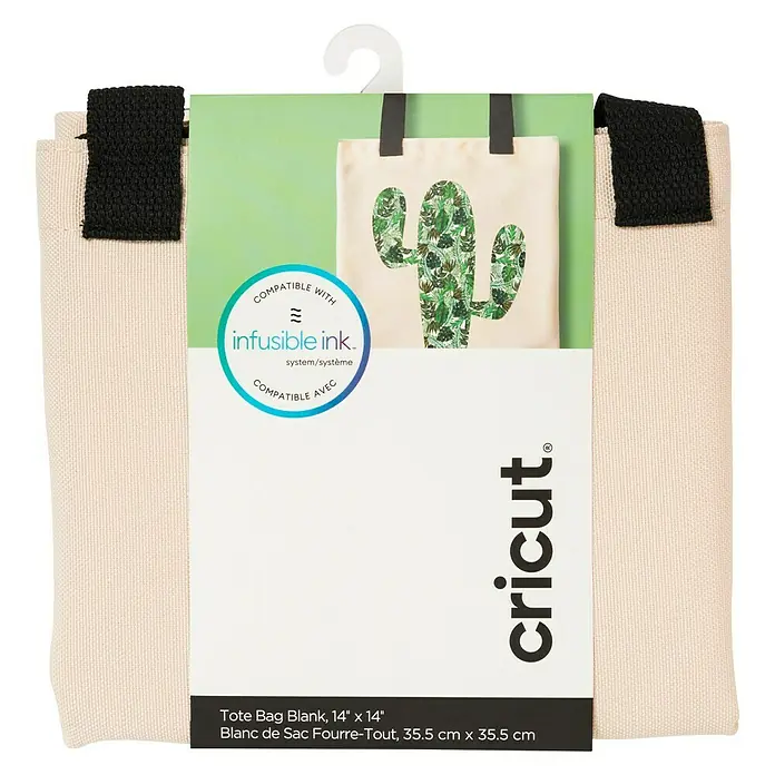 Cricut Stoffbeutel Medium für Infusible Ink - Beige/Schwarz, L x B: 35,5 x 35,5 cm, 100 % Polyester - Eine Cricut Tragetasche mit Aufdruck, 14" x 14", ideal zum Bedrucken mit Infusible Ink System.
