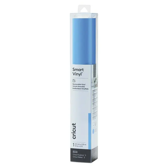 Cricut Vinylfolie Smart Vinyl Ablösbar - 1 Stk., Ocean, 91 x 33 cm, Selbstklebend - Eine Rolle hellblaues Cricut Smart Vinyl, passend für Explore 3 und Maker 3 Schneideplotter, in einer durchsichtigen Verpackung.