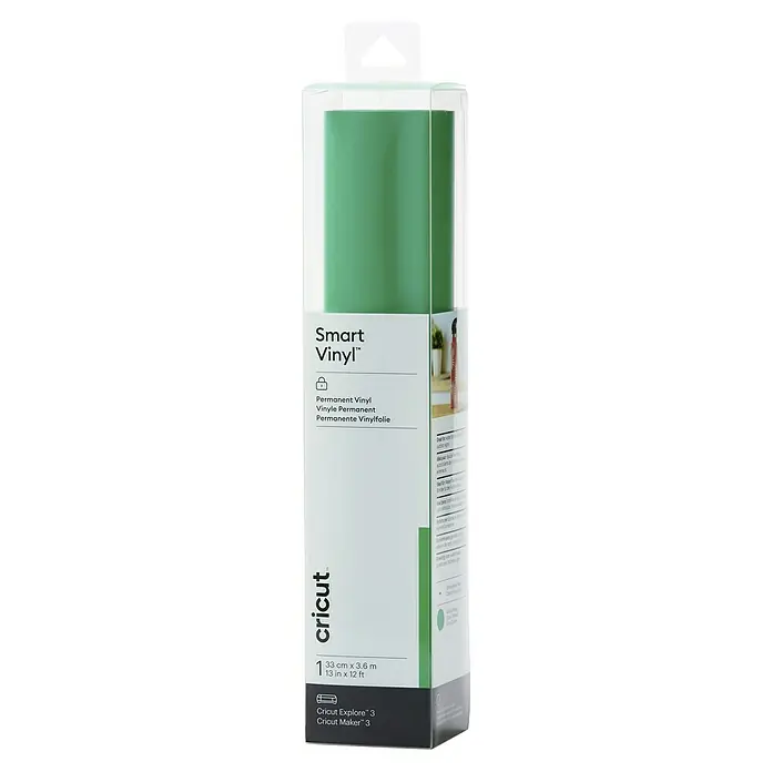 Cricut Vinylfolie Smart Vinyl Permanent - 1 Stk., Gras, L x B: 366 x 33 cm, Selbstklebend - Eine Rolle Cricut Smart Vinyl Permanent in einer transparenten Verpackung. Ideal für Bastelprojekte und dauerhafte Beschriftungen.