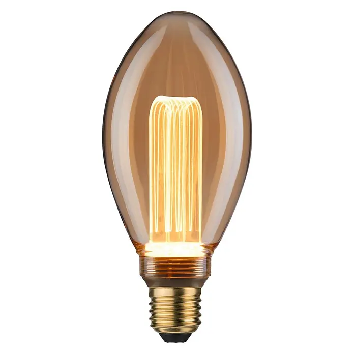 Paulmann Inner Glow LED-Lampe Vintage Glühlampenform E27 - E27, Nicht Dimmbar, Gelb, 160 lm, 3,5 W, Kerze, Farbe: Gold - Nahaufnahme einer dekorativen LED-Glühbirne mit warmweißen Lichtfäden, die ein gemütliches Ambiente schafft.\n