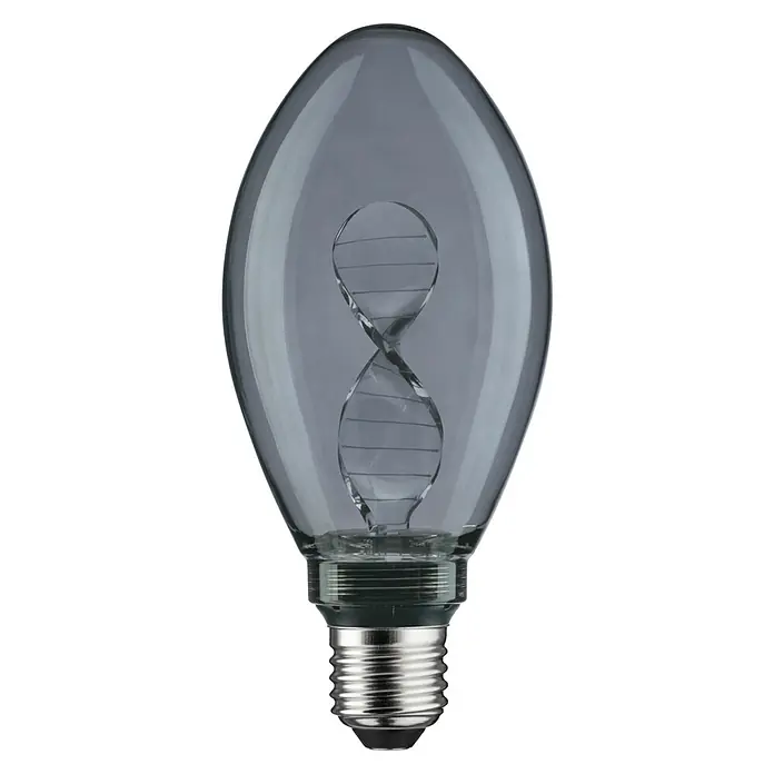 Paulmann Inner Glow LED-Lampe Vintage Glühlampenform E27 - E27, Nicht Dimmbar, Gelb, 90 lm, 3,5 W, Kerze, Farbe: Smoky - Nahaufnahme einer grauen Glühbirne mit DNA-Strang-Design. Das dekorative Leuchtmittel ist ein echter Hingucker für moderne Wohnräume.