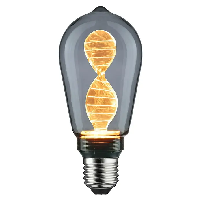 Paulmann Inner Glow LED-Lampe Vintage Glühlampenform E27 - E27, Nicht Dimmbar, Gelb, 90 lm, 3,5 W, Tropfen, Farbe: Smoky - Nahaufnahme einer dekorativen Vintage-Glühbirne mit einem einzigartigen, gewundenen Filament, das warmes Licht ausstrahlt.