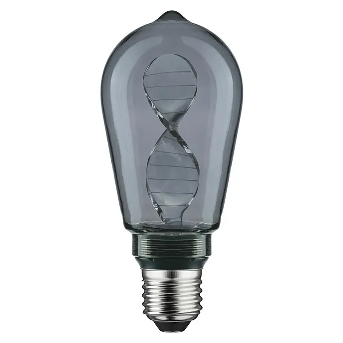 Paulmann Inner Glow LED-Lampe Vintage Glühlampenform E27 - E27, Nicht Dimmbar, Gelb, 90 lm, 3,5 W, Tropfen, Farbe: Smoky - Nahaufnahme einer grauen Edison-Glühbirne mit einem spiralförmigen Filament im Inneren, das ein dekoratives Lichtelement darstellt.