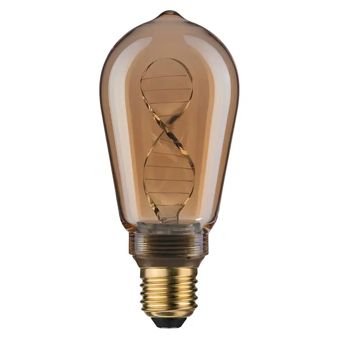 Paulmann Inner Glow LED-Lampe Vintage Glühlampenform E27 - E27, Nicht Dimmbar, Gelb, 180 lm, 3,5 W, Tropfen, Farbe: Gold - Detailaufnahme einer dekorativen Glühbirne mit einem einzigartigen DNA-Wendel-Filament, die warmes Licht für eine stimmungsvolle Beleuchtung ausstrahlt.