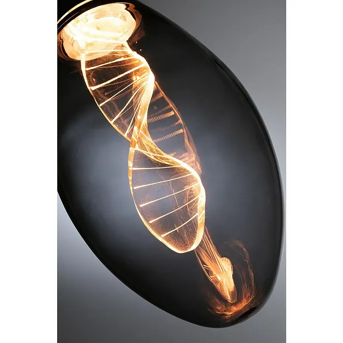 Paulmann Inner Glow LED-Lampe Vintage Glühlampenform E27 - E27, Nicht Dimmbar, Gelb, 90 lm, 3,5 W, Kerze, Farbe: Smoky - Nahaufnahme einer dekorativen DNA-Glühbirne, die ein warmes und modernes Ambiente erzeugt.