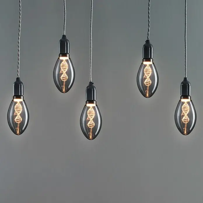 Paulmann Inner Glow LED-Lampe Vintage Glühlampenform E27 - E27, Nicht Dimmbar, Gelb, 90 lm, 3,5 W, Kerze, Farbe: Smoky - Eine Reihe von fünf hängenden Glühbirnen mit einem einzigartigen DNA-Strang-Design, die ein warmes Licht ausstrahlen.