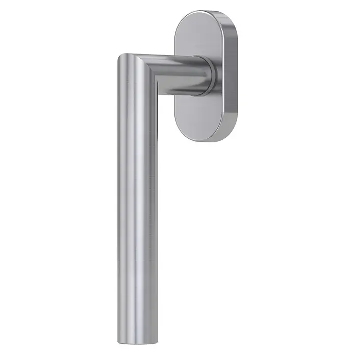 Diamond Doors Modern Fenstergriff L-Form - L-Form - Der abgebildete Türgriff besticht durch sein modernes Design mit abgerundeten Formen in Silber, das Eleganz und Funktionalität vereint.