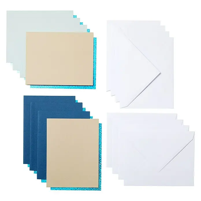 Cricut Joy Klebekarten-Set Cutaway Karte mit Kuvert - 8 -tlg., Marina, 14 x 10,8 cm - Hier ist ein Set mit Karten, Umschlägen und farbigem Papier. Das Bastelset enthält alles, was man zum Karten gestalten braucht.