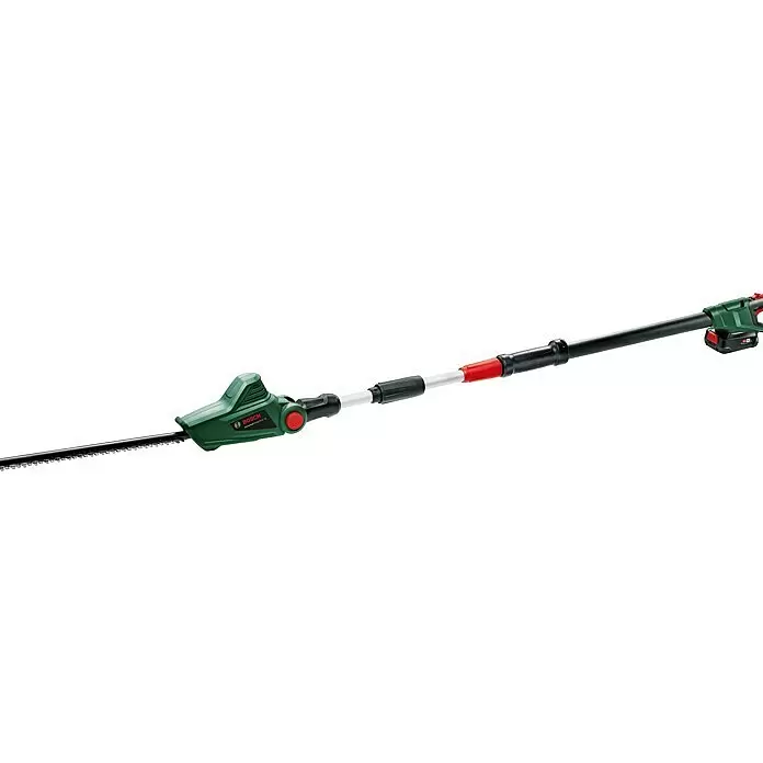 Bosch Power for All 18V Teleskop-Heckenschere UniversalHedgePole 18 - 18 V, Li-Ionen, 2,5 Ah, 1 Akku, Schnittlänge: 43 cm - Grün-schwarze Akku-Heckenschere mit Teleskopstange und scharfen Klingen. Mit sichtbarem Akku.