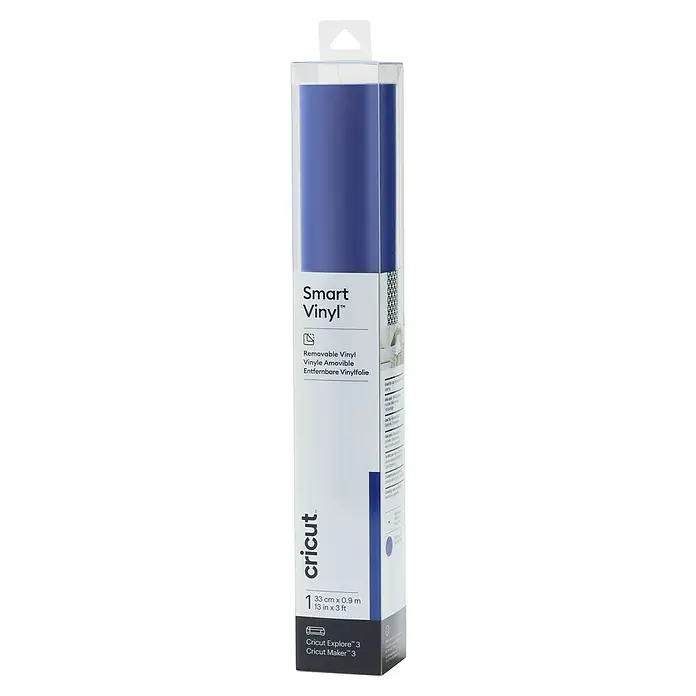 Cricut Vinylfolie Smart Vinyl Ablösbar - 1 Stk., Blue, 91 x 33 cm, Selbstklebend - Nahaufnahme einer Cricut Smart Vinyl Rolle in Blau, ideal für Cricut Explore 3 und Maker 3 Schneideplotter.