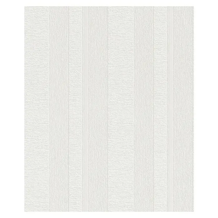 Rasch Wallton Vliestapete Kreativstreifen - Weiß, Streifen, 25 x 1,06 m - Nahaufnahme einer weißen, strukturierten Paneelwand, die ein subtiles, aber elegantes Design für Innenräume bietet.