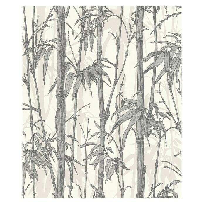 Rasch Florentine III Vliestapete Bambus (Weiß-Silber, Floral, 10,05 x 0,53 m)