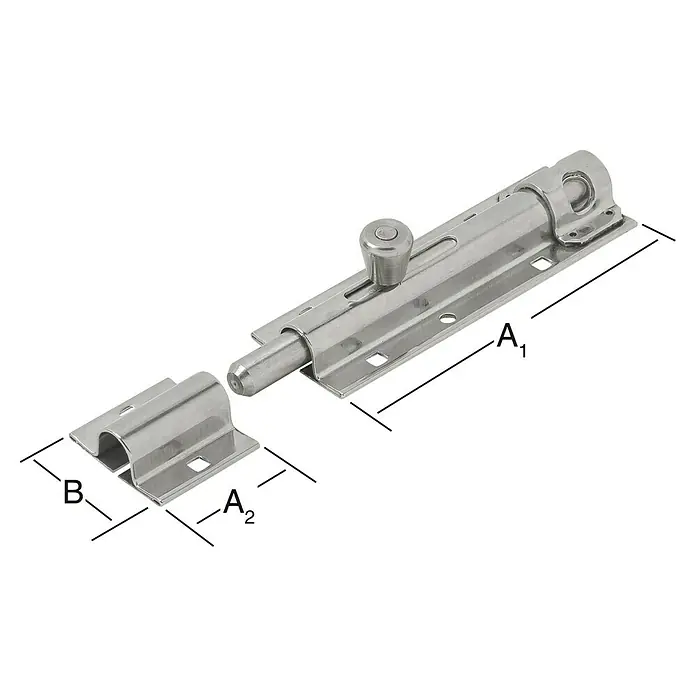 Stabilit Pestillo deslizante - L x An: 130 x 43,5 mm, Acero inoxidable, Candado - Cierre de cerrojo metálico con cilindro y soporte de montaje. Proporciona seguridad adicional para puertas y portones.