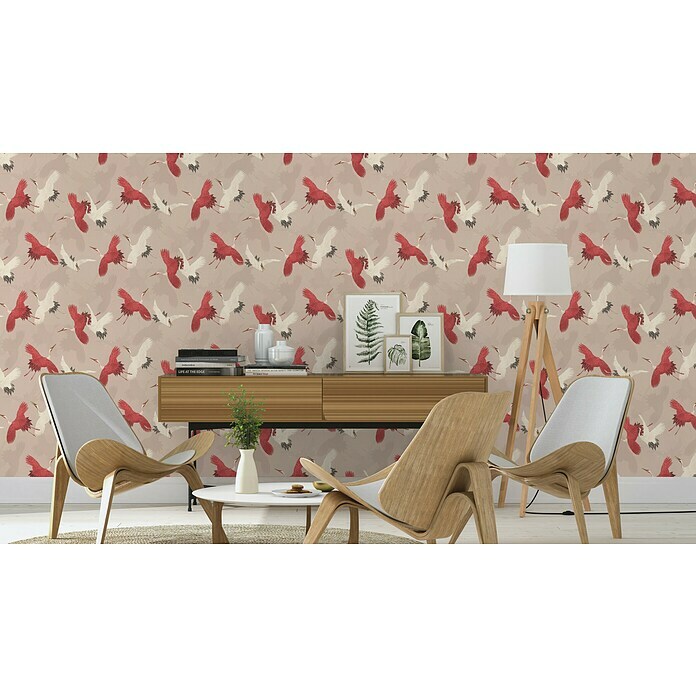 Barbara Home Collection Vliestapete Kraniche (Beige, Tieroptik, 10,05 x 0,53 m) | BAUHAUS