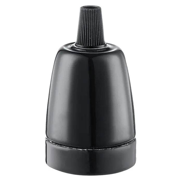 Home Sweet Home Lampenfassung Posh - E27, Schwarz, Keramik, Ø x H: 4,8 x 5,8 cm - Schwarzer Lampensockel mit geripptem Hals. Eine elegante und funktionale Ergänzung für jede Beleuchtung.