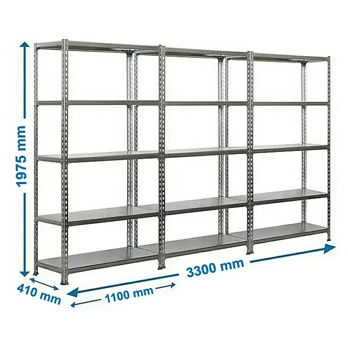 Simonrack Simonclick Estantería para cargas pesadas Plus - Al x An x Pr: 200 x 300 x 40 cm, Galvanizado - Estantería de almacenamiento con estantes de metal galvanizado, ideal para almacenamiento. Dimensiones: 1975 mm de alto, 3300 mm de ancho y 410 mm de profundidad.