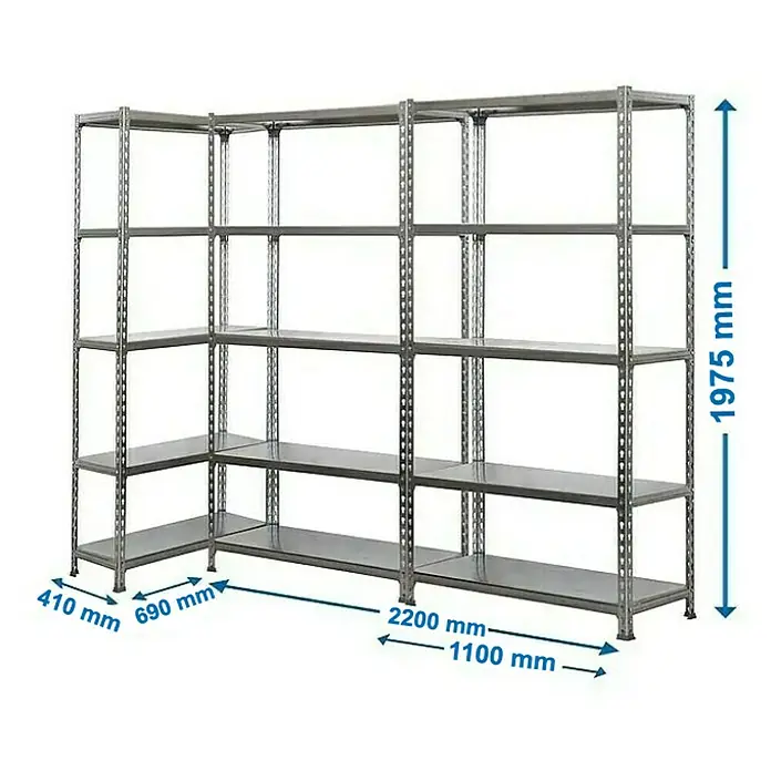Simonrack Simonclick Estantería para cargas pesadas Plus - Al x An x Pr: 200 x 300 x 40 cm, Galvanizado - En la imagen se muestra un robusto sistema de estanterías metálicas con múltiples niveles, ideal para el almacenamiento.