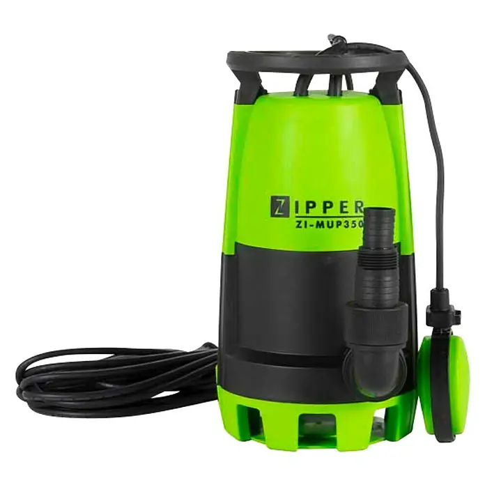 Zipper Schmutzwasserpumpe 3IN1 ZI-MUP750 - 750 W, Max. Fördermenge: 12.000 l/h - Eine grüne und schwarze ZIPPER ZI-MUP350 Schmutzwasserpumpe für den vielseitigen Einsatz im und ums Haus.