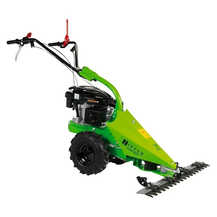 Zipper Frontbalkenmäher ZI-BM870ECO - 2.700 W, Schnittbreite: 87 cm - Ein grüner Zipper Balkenmäher ZI-BM870ECO, ein robustes Gartengerät für effizientes Mähen von hohem Gras und Gestrüpp.