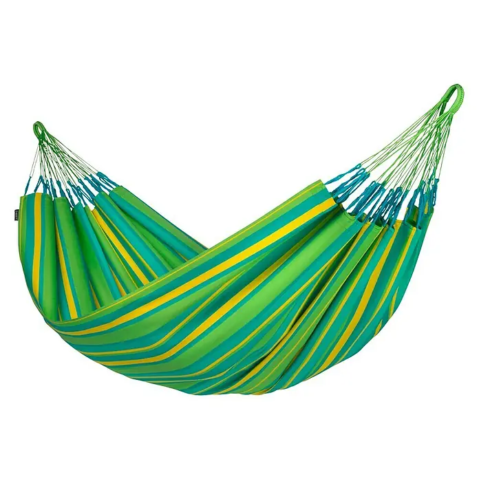 La Siesta Hängematte Brisa - L x B: 350 x 160 cm, Lime - Hängematte mit bunten Streifen in Grün- und Gelbtönen. Die Hängematte lädt zum Entspannen und Träumen ein.