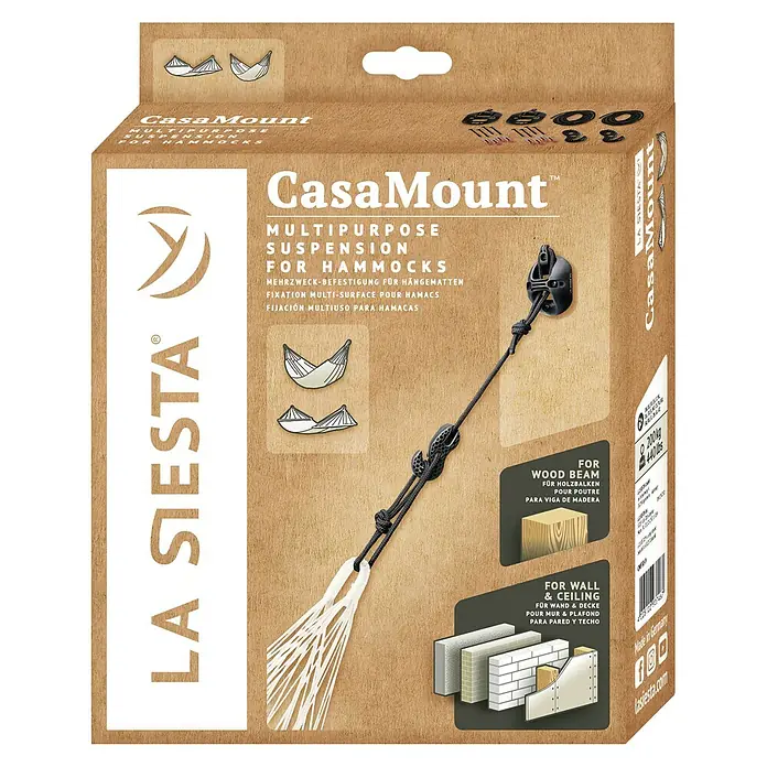 La Siesta Befestigungsanker Casa Mount - Belastbarkeit: 200 kg, Für Hängematten - Produktverpackung CasaMount: Mehrzweckaufhängung für Hängematten zur Befestigung an Holzbalken, Wänden und Decken.