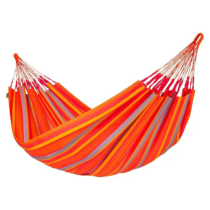La Siesta Hängematte Brisa - L x B: 350 x 160 cm, Toucan - Hängematte mit lebendigen orangefarbenen, gelben und grauen Streifen. Ideal zum Entspannen im Freien.