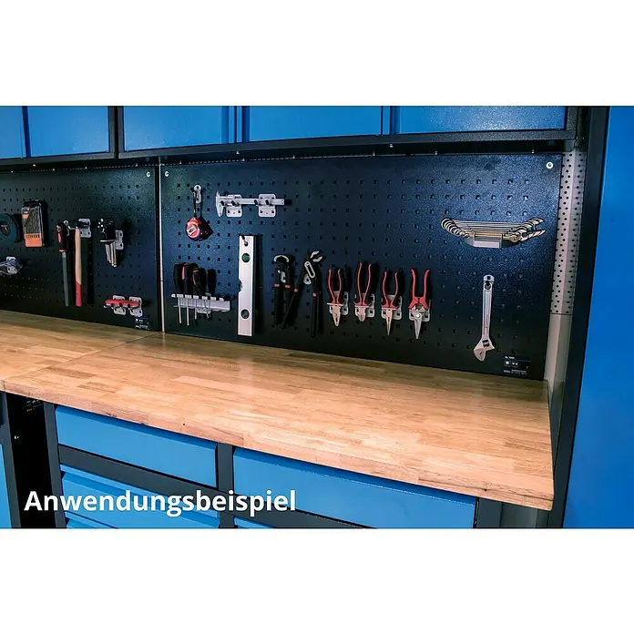 Güde Lochwand GL 1200 - L x B x H: 121 x 2 x 55 cm, Stahl - Werkbank mit Werkzeugwand und Schubladen. Perfekt organisiert für Heimwerker. Die Werkzeuge sind übersichtlich an der Wand angebracht.