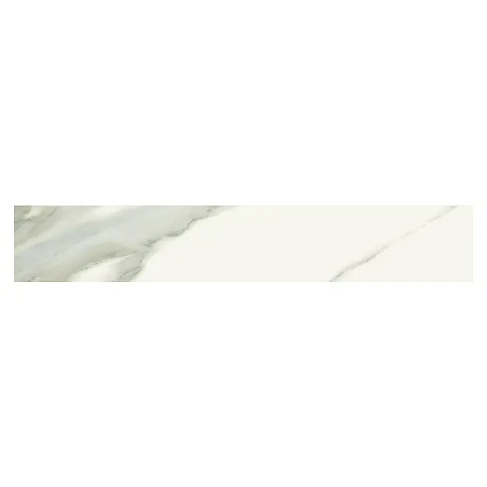 Sockelfliese Torino Bianco - 10 x 60 cm, Weiß/Grau, Glänzend - Elegante weiße Marmorfliese mit zarten grauen Adern, perfekt für moderne Innenräume. Die polierte Oberfläche sorgt für einen luxuriösen Touch.