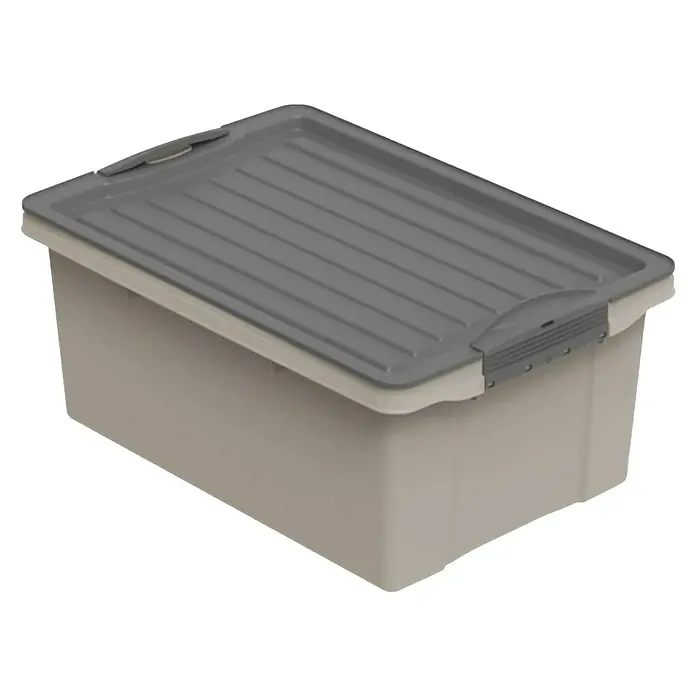 Rotho Aufbewahrungsbox Compact - L x B x H: 39,5 x 27,5 x 18 cm, Kunststoff, Cappuccino - Aufbewahrungsbox mit grauem Deckel. Praktische Lagerungslösung für Zuhause, ideal für die Organisation und Aufbewahrung von Gegenständen.