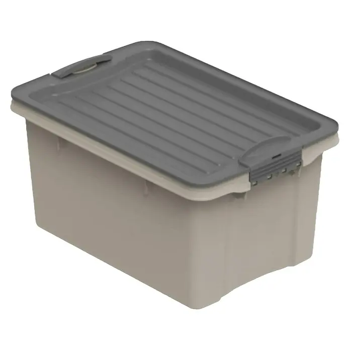 Rotho Aufbewahrungsbox Compact - L x B x H: 27 x 18,5 x 15 cm, Kunststoff, Cappuccino - Stabile Aufbewahrungsbox mit grauem Deckel, ideal für Ordnung im Haushalt und Büro. Praktischer Verschlussmechanismus.