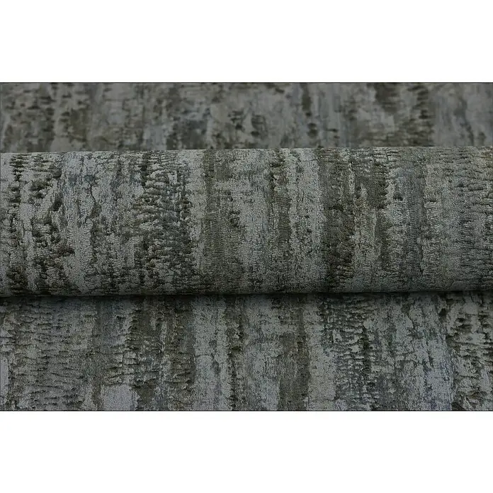 Rasch Composition Vliestapete Birke - Anthrazit, Floral, 10,05 x 0,53 m - Nahaufnahme eines gerollten grauen Stoffes mit einem strukturierten, gestreiften Muster, das Textur und visuelles Interesse bietet.