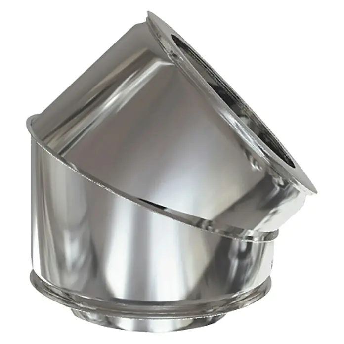Practic Codo de tubo pared doble - Diámetro: 150 mm, 45 °, Acero inoxidable - Accesorio de tubería angular de acero inoxidable para sistemas de ventilación y escape. Construcción robusta y duradera.