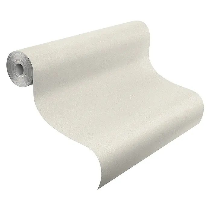 Rasch Salsa Vliestapete Textilstruktur - Altweiß, Uni, 10,05 x 0,53 m - Nahaufnahme einer Rolle cremefarbener Tapete mit Textur. Das Material ist aufgerollt und zeigt die feine Struktur und den Farbton.