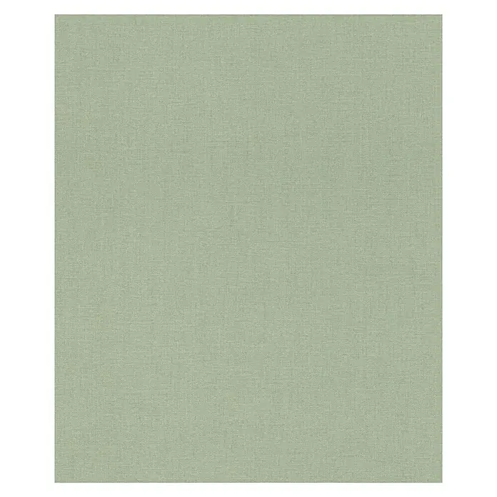Rasch Florentine III Vliestapete - Salbei, Uni, 10,05 x 0,53 m - Nahaufnahme eines Stoffmusters in einem sanften Grün, ideal für Hintergründe oder Textildesigns. Die feine Textur ist gut erkennbar.