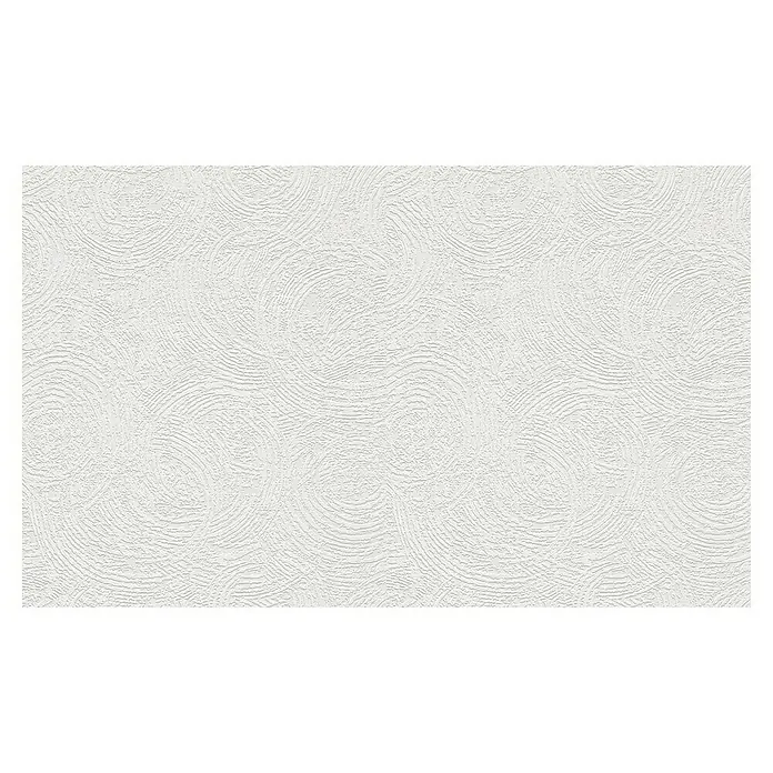 Rasch Wallton Vliestapete Premium Kreise - Weiß, Grafisch, 10,05 x 0,53 m - Nahaufnahme einer weißen strukturierten Tapete mit einem subtilen, wirbelartigen Muster, das eine elegante und moderne Oberfläche bietet.