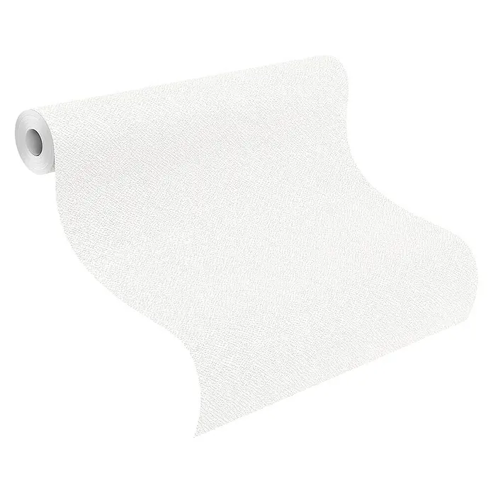 Rasch Wallton Vliestapete Feel Good - Weiß, Uni, 10,05 x 0,53 m - Nahaufnahme einer Rolle weißer Vliestapete mit dezenter Textur, ideal für moderne Raumgestaltung und individuelle Wanddesigns.