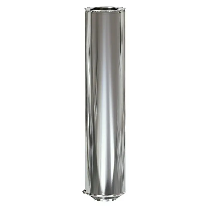 Practic Tubo para estufa pared doble - Ø x L: 150 mm x 1 m, Inox - Imagen de un tanque metálico cilíndrico brillante, ideal para aplicaciones industriales, con una construcción refinada y gran capacidad.