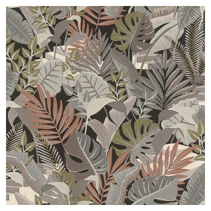 Rasch Tropical House Vliestapete Dschungel (Grau, Floral, 10,05 x 0,53 m) | BAUHAUS