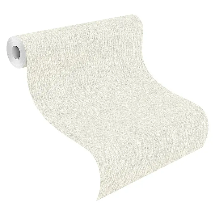 Rasch Tapetenwechsel 2 Vliestapete - Creme, Uni, 10,05 x 0,53 m - Nahaufnahme einer Rolle weißer Vliestapete mit feiner Textur, ideal für die Wandgestaltung im Innenbereich.
