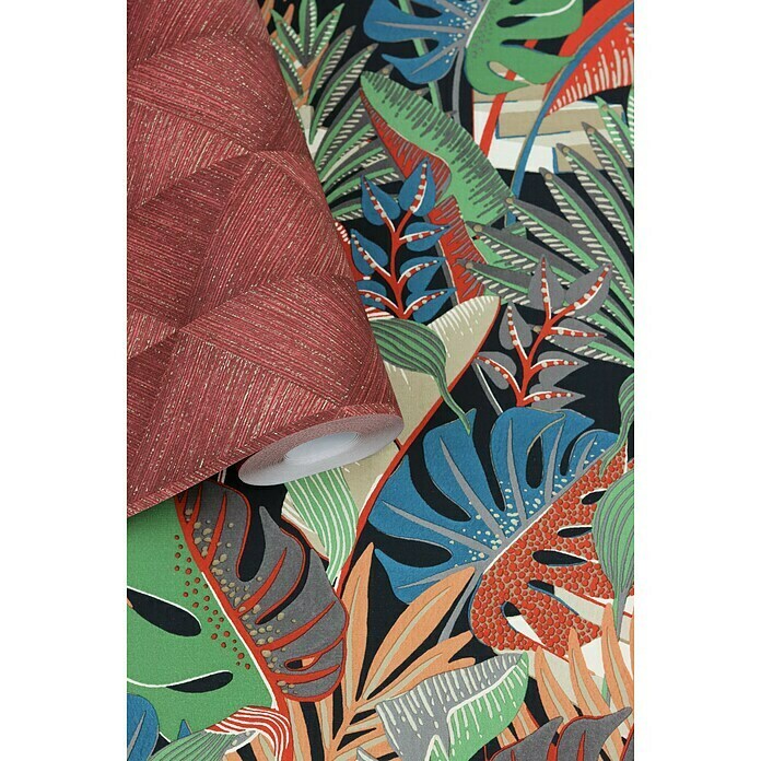 Rasch Tropical House Vliestapete Dschungel (Rot, Floral, 10,05 x 0,53 m) | BAUHAUS