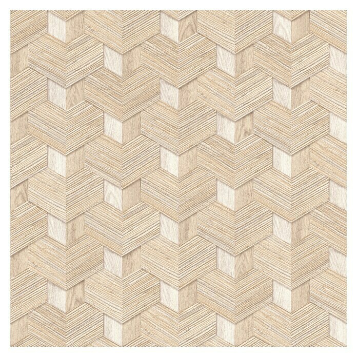 Rasch Salsa Vliestapete Holzmosaik (Hellbeige, Holzoptik, 10,05 x 0,53 m)
