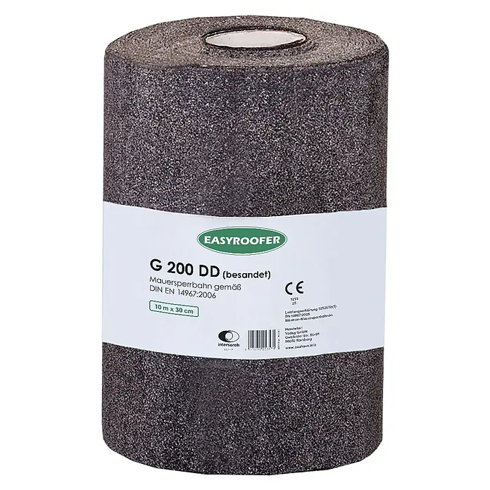 Mauersperrbahn G200 DD - 10 m x 30 cm - Aufnahme einer Easyroofer G 200 DD Mauersperrbahn Rolle, ideal für Bauprojekte, die zuverlässigen Schutz benötigen.