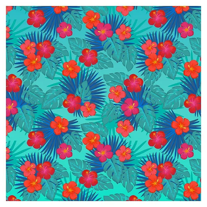 Cricut Transferfolie Infusible Ink - 2 Stk., Tropical, L x B: 30,5 x 30,5 cm - Farbenfrohes tropisches Muster mit Hibiskusblüten und üppigen Blättern, ideal für Sommerstoffe und lebhafte Dekorationsdesigns.