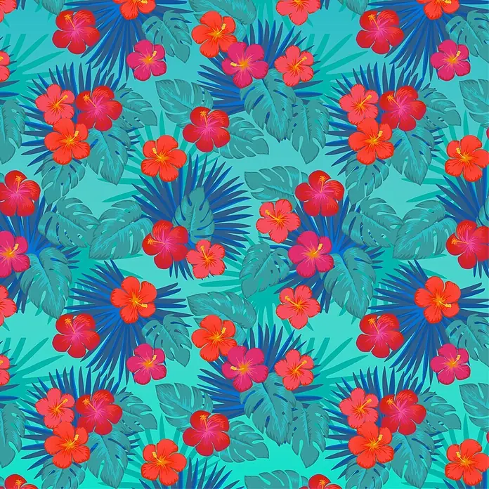 Cricut Transferfolie Infusible Ink - 2 Stk., Tropical, L x B: 30,5 x 30,5 cm - Farbenfrohes tropisches Muster mit Hibiskusblüten und üppigen Blättern, ideal für Sommerstoffe und lebhafte Dekorationsdesigns.