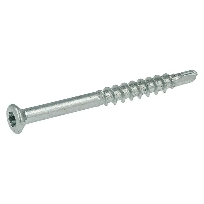 Profi Depot Dielenschraube VZ TX - Durchmesser: 3,2 mm, Länge: 35 mm, TX für TORX-Antriebe, 200 Stk. - Nahaufnahme einer silbernen Schraube mit breitem Kopf und Gewinde, die für Holz oder Metall geeignet ist. Für Heimwerker- und Bauprojekte.
